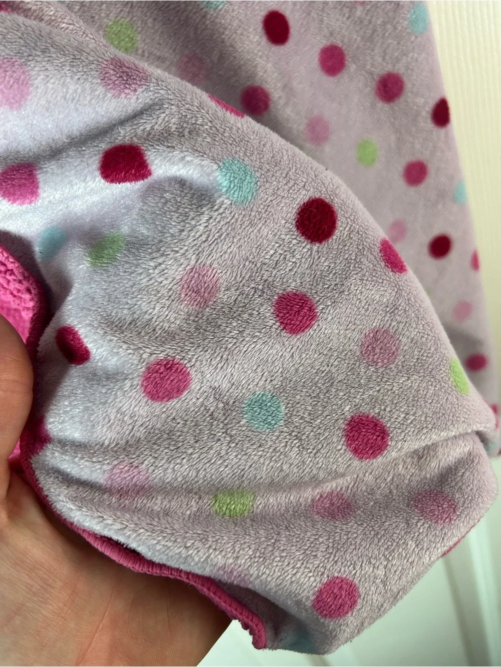 Small Wonders Pink Polka Dots Baby Blanket Green Blue Sherpa Lovey Rare HTF
